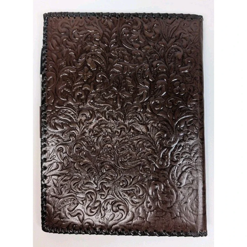 Vintage Tooled Leather Bifold Address Notebook Western Cowboy Embossed Cover